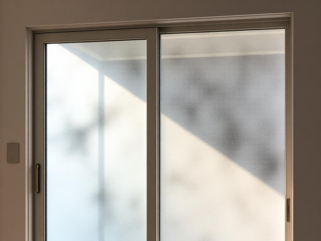 Before service: sliding glass door with a cloudy fogged insulated panel caused by a failed seal